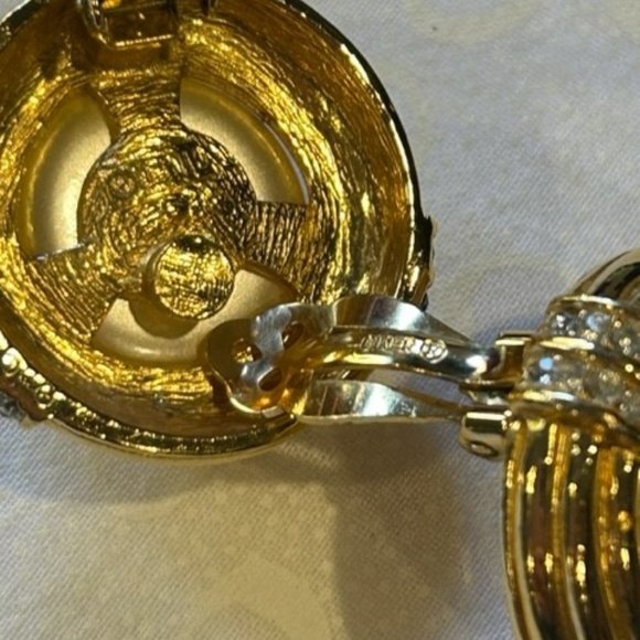 CINER - Large Pearl Rhinestone Statement VTG EARRINGS - Picture 9 of 12